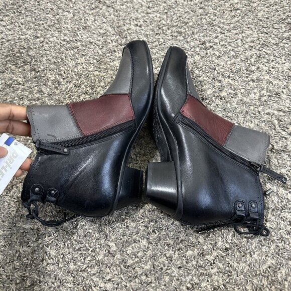 Aetrex Samantha Leather Ankle Boots Patchwork Gray Black Red Zip 8.5 NEW READ - Picture 6 of 9